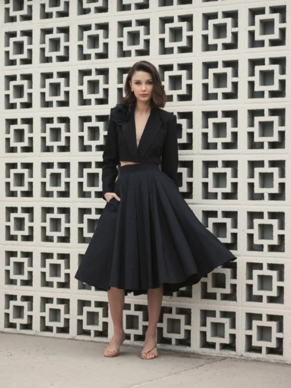 Mac Duggal  faille a-line midi skirt Black Size Large(L) Orig $298